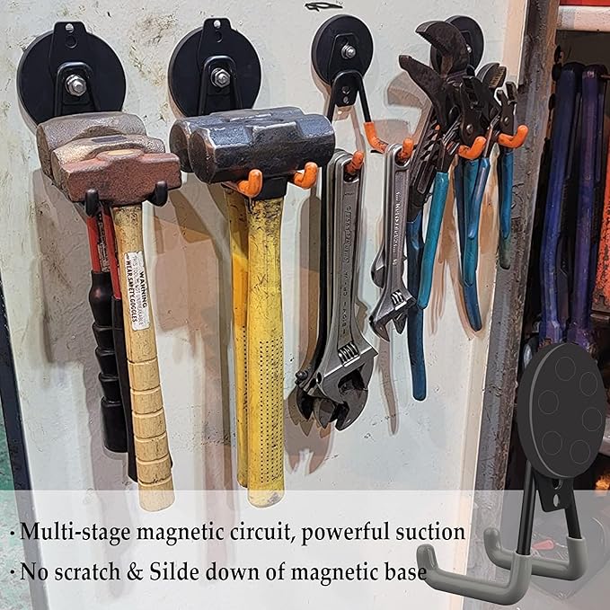 ULIBERMAGNET Heavy Duty Magnetic Hooks,Strong Large Magnet Hooks for Power Drill,Garden Tools, Hose,Pegboard,Garage, Workshop,2 Pack Magnetic Storage Hooks for Indoor Outdoor Hanging(Gray)