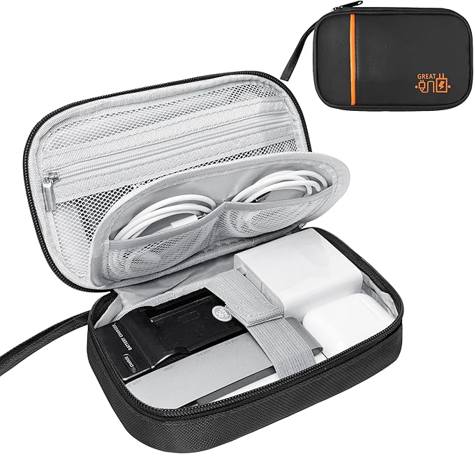Electronics Travel Organizer,Portable Waterproof Electronic Travel Storage Bag for Small Charging Cord Storage,Charger,Small Electronics,SD Card etc,for Travel,Business -Black
