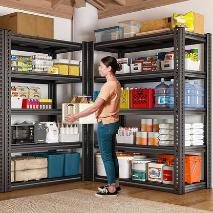 REIBII Garage Shelving Load 2000 LBS, Adjustable 5-Tier Storage Shelves, Metal Shelving Units and Storage Rack Shelf for Garage, Basement, Kitchen, 32" W x 17" D x 72" H, Black, 2PC