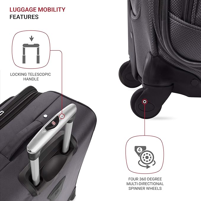 SwissGear Sion Softside Expandable Luggage, Dark Grey, Carry-On 21-Inch