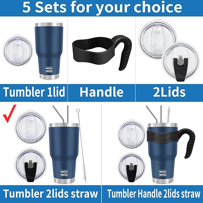 WETOWETO 30 oz Insulated Tumbler With 2 Lids and 2 Straws, Stainless Steel Double Vacuum Coffee Tumbler Cup, Powder Coated Travel Mug for Home, Office, Travel, Party (Black, 1 Pack)