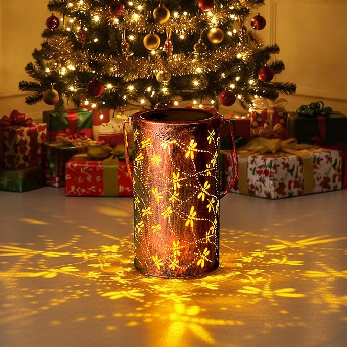 Homemory Dragonflies Solar Lanterns Lights Outdoor Waterproof, Hollowed-Out Metal Decor Lantern, Gifts for Women, LED Solar Lights Metal Decoration Outside for Yard, Patio, Backyard, Porch, Lawn