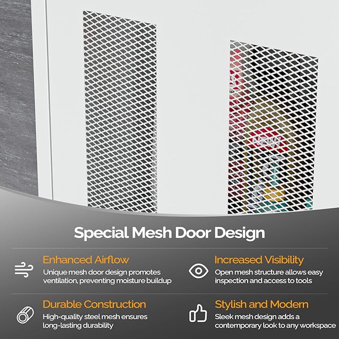 VINGLI Metal Garage Storage Cabinet with 2 Mesh Doors, Locking Steel Display Cabinet with Pegboards and 4 Adjustable Shelves, Ideal for Garage, Office, Pantry, Workshop(Gray, 32''W x 16''D x 71''H)