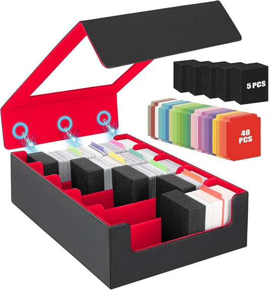AOBOPLE Trading Card Storage Box,3900+ Card Box Storage with 48 Dividers and 5 Foam Supporters PU Leather Magnetic Card Box for MTG,TCG, Magic and Sport Cards,Great Gift for Card Collectors