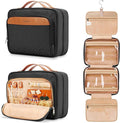 Travel Hanging Toiletry Bag for Women, with Jewelry Organizer Compartment, Medium Waterproof Hanging Makeup Accessories, Cosmetic Essentials, Toiletries Dopp Kit Set with Trolley Belt, Black