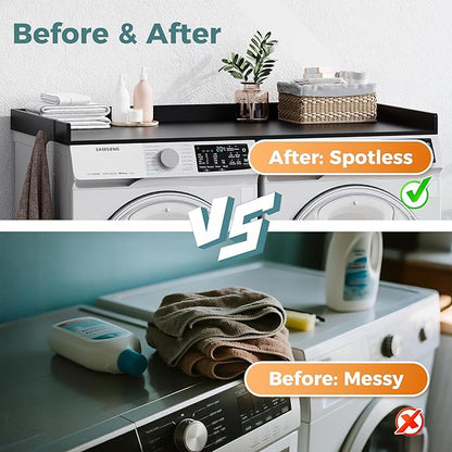 Washer Dryer Countertop, Wood Countertop with Edge Rails for Laundry Room Organization and Storage, Washer Dryer Topper for Laundry Room, 27.5" x 54" (Black)