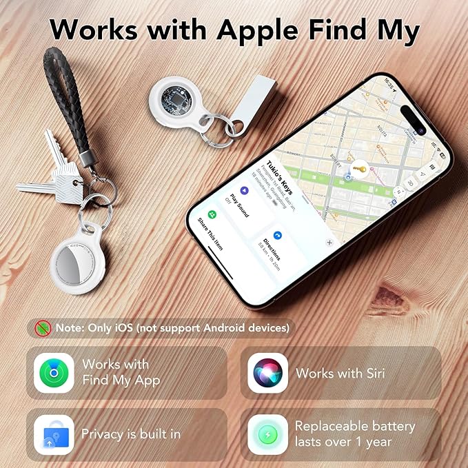 2025 New [Apple MFi Certified] (iOS Only) Air Tracker Tags-4 Pack, Bluetooth Tracker for Apple Find My, Replaceable Battery, Key Finder and Item Locator Smart Tag for Keys, Bags, Luggage, Pet (White)