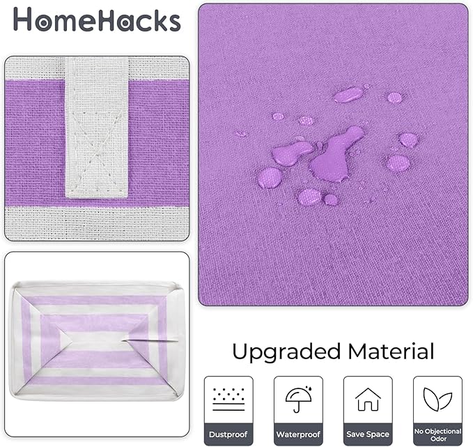 HomeHacks 2 Pack Large Laundry Baskets, Waterproof, Freestanding Laundry Hampers, Collapsible Clothes Hamper with Reinforced Handles in Laundry, College Dorm, Bathroom, Bedroom (Purple, 75Lx2)