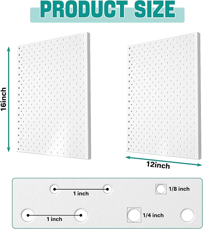 EVERHANGER Metal Pegboard Panels, Heavy Duty Pegboard Wall Organizer, Garage Wall Panels, Tool Storage Organization, 12"X16", 2pcs, White