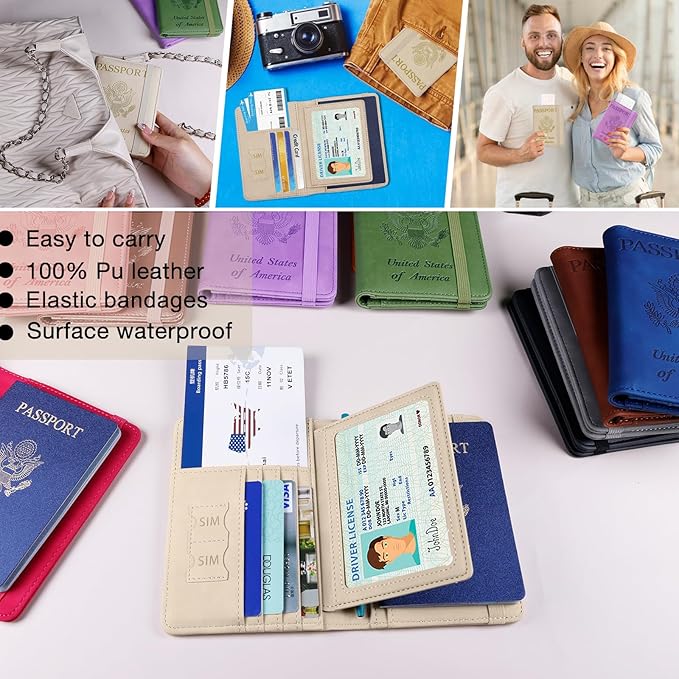 Melsbrinna Rfid Passport Holder for Travel women/Men, Cute Passport Wallet Rfid Blocking Card Slots, Rfid Passport Cover/CaseTravel Wallet, Passport Book Holder (1, Beige)