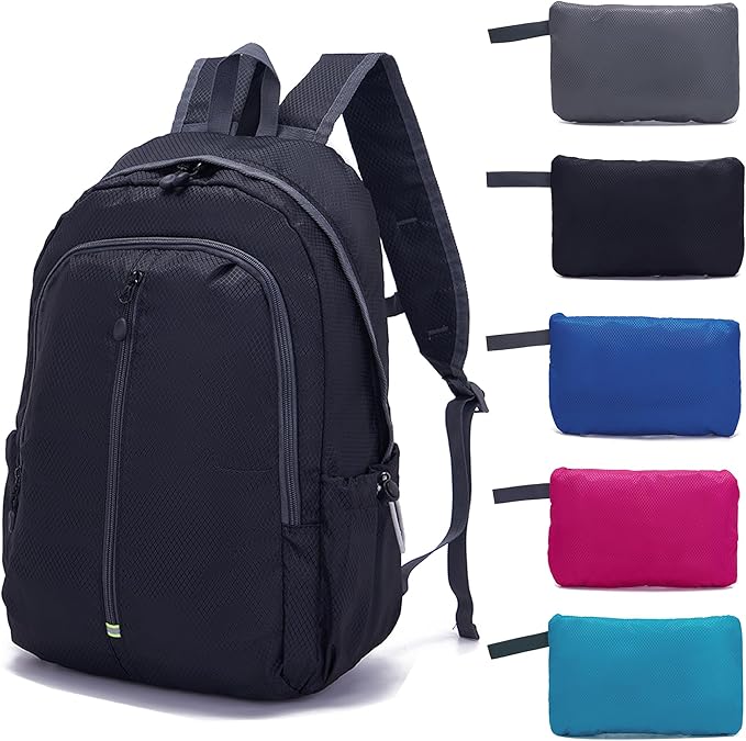 YZAOLL 25L Lightweight Packable Hiking Backpack Waterproof Hiking Daypack for Women Men Gym Backpack Travel Camping Vacation,Black