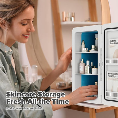 22L/30Cans Mini Fridge for Bedroom, 12v DC Portable Cooler & Warmer, Mini Refrigerator with Glass Front, for Car Office Desk & Dorm Food Beverage Skincare Makeup (Cooling White)