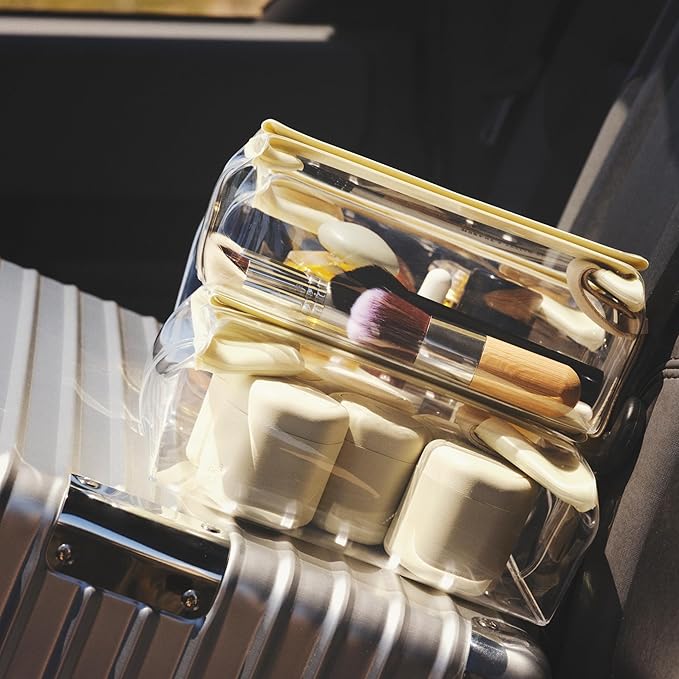 Cadence Travel Containers - Full Skincare Set - Magnetic Containers with Lids,Carry On Travel Essentials For Women/Men - 2 Small (0.56oz), 4 Medium Capsules (1.32oz), & Extender (1.43oz) - Petal