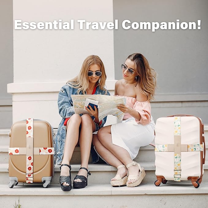 Luggage Straps for Suitcases, Adjustable Luggage Elastic Belt, Travel Essentials for Airport,Station, Vibrant Designs, Scarlet Blossom