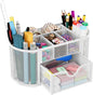 EasyPAG Mesh Pen Holder Desk Organizer with Drawer Stationery Supplies Organizer for Dorm School 9 Compartments Workspace Desk Accessories Organization for Office, White