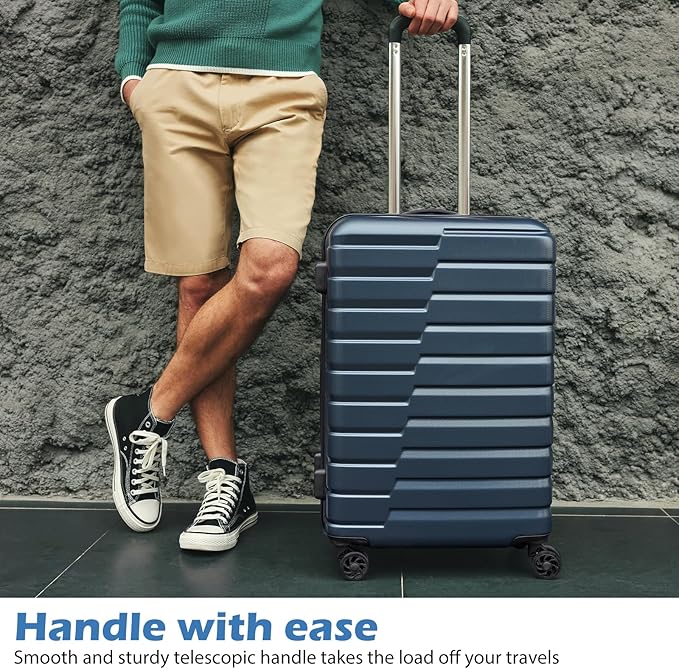 Coolife Expandable Suitcase Luggage set PC ABS TSA Lock Spinner Carry on 3 Piece Sets (blue)