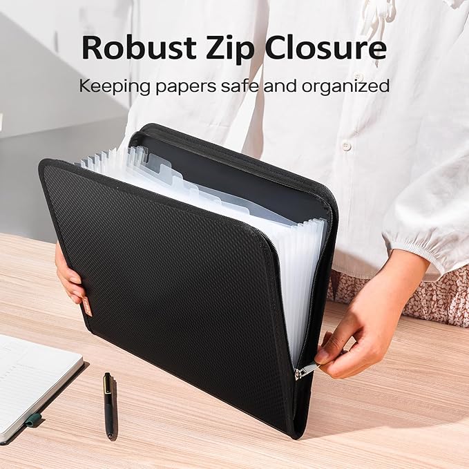 Sooez 13 Pocket Accordion File Organizer, Zipper Expanding File Folder Organizer, Reinforced Plastic Accordion Folder, A4 Letter Size, Portable Folders for Documents, SkyBlue