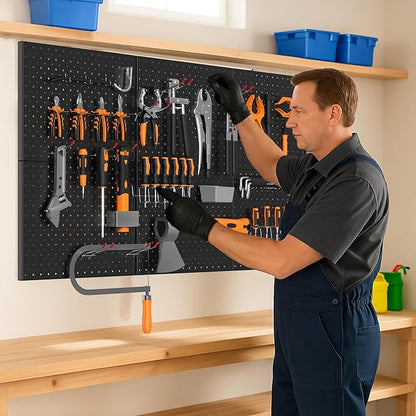 Ultrawall Metal Peg Board Panels with Hooks, Pegboard Wall Tool Organizer for Garage, 74pcs Peg Board with Accessories, 16"X12"