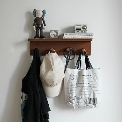 Entrance Coat Rack ，Coat Hooks, Wall-Mounted Wooden Hook Rack, Wall-Mounted Shelves are Very Suitable (Teak Colored Veneer)
