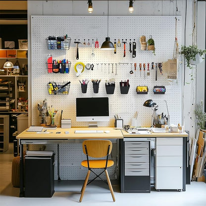 Pegboard Basket Organizers, Peg Board Large Baskets Hooks Bins Cups Tool Organizer 42 Pack Set, Wall Storage Display Hanging Accessories for Craft Office Stadio Shed Garage Organization (Black)