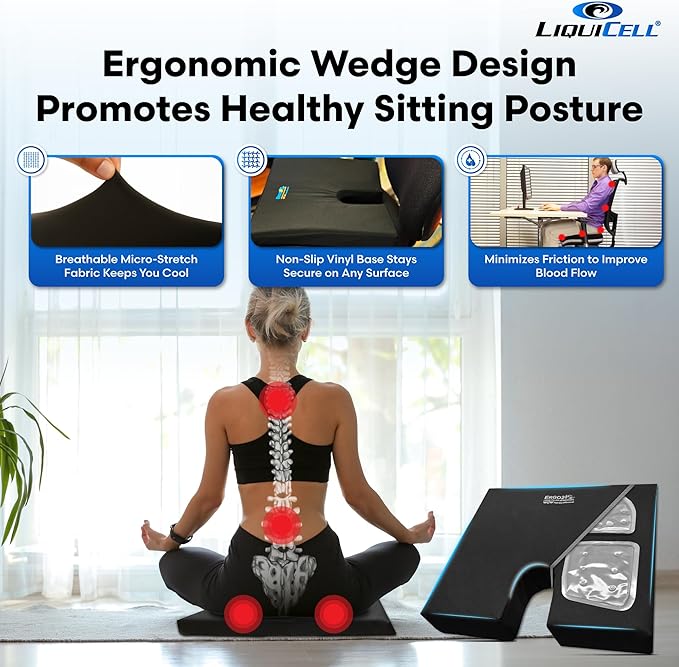 LiquiCell Coccyx Seat Cushion, Aid for Tailbone Pain Relief, Sciatica Pain, Back Support | Donut Like Butt Pillow for Long Hours Sitting at Home/Office Chair (17.5" W x 15.5" L x 2" H)