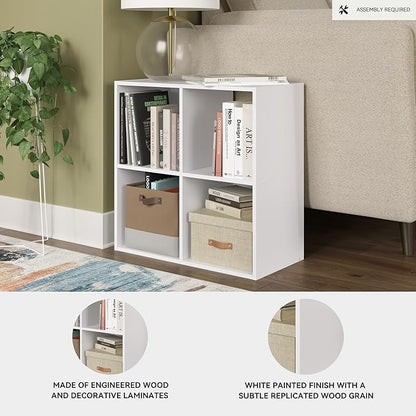 Signature Design by Ashley Onita Contemporary 4 Cube Organizer for Storage, Fits 10.5" by 10.5" by 11" H Storage Bins, Wood, 23.82" Tall, White Finish