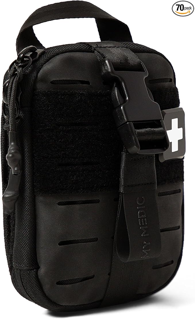 My Medic Sidekick - Camping Hiking and Backpacking First Aid Kit - 70 Items - HSA and FSA Eligible - Small Ifak Great for Travel or Motorcycle - Portable Emergency Kit – Black