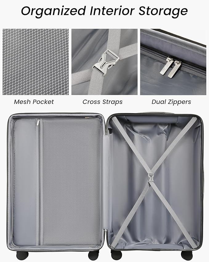 28 Inch Luggage, Expandable Hardside Large Checked Suitcases with Wheels, Black
