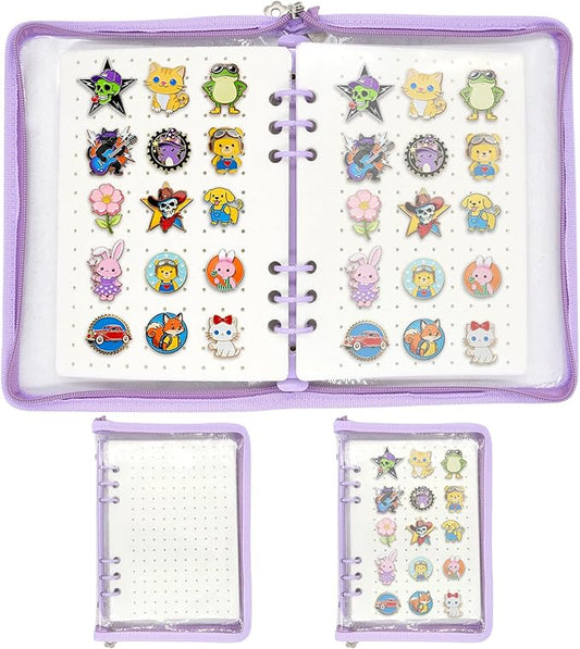 Enamel Pin Display Book - Portable 6 Pages A5 Enamel Pin Collection Holder Trading Book for Storing Pins Brooches Patches, Pin Storage Organizer for Travel Collectors (Purple)