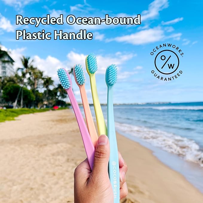 Cocofloss Cocobrush, Ultra-Soft Manual Toothbrush, Dentist-Designed, Gentle on Gums, Made from Recycled Plastic, Tickled Pink