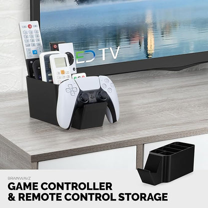 BRAINWAVZ Game Controller, Remote Control Holder & Pen Organizer, Ideal for Side Tables & Desktops (For 3 to 5 Remotes, 1 Game Controller, Pens & Stationery)