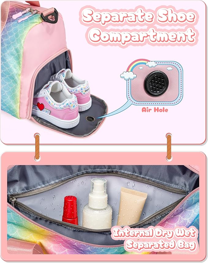 Cute Preppy Gifts for Girls-Girl Gym Bag with Shoe Compartment, Kid Personalized Weekender Overnight Bags, Initial Travel Tote with Makeup Pouch, Daughter In Law Gift (Letter D)