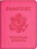 Passport and Vaccine Card Holder Combo, with Slot, Wallet, Cover, Case, for Women Men(AD-Rose Red)
