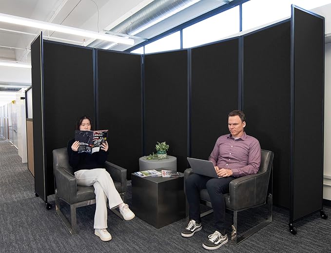 Versare Room Divider 360 Portable Wall Partition | Folding Panels | Large Freestanding Divider | Locking Wheels | Temporary Room Separator