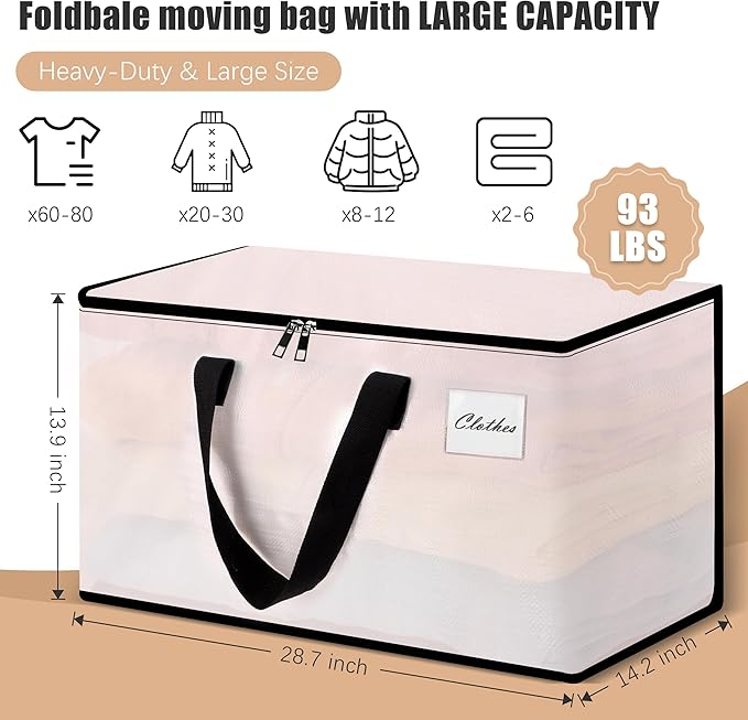 Heavy Duty Moving Bags and Moving Boxes - Extra Large Packing Bags and Storage Totes, Collapsible and Foldable Option for Moving and Storage, Multicolored, 93 L - 18 Pack