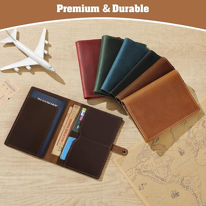 Jack&Chris Genuine Leather Passport Holder For Travel, RFID Blocking Handmade Passport Holder with Card Case Organized & Safe, Quality Travel Essentials for Women and Men for Gifting, Red Brown