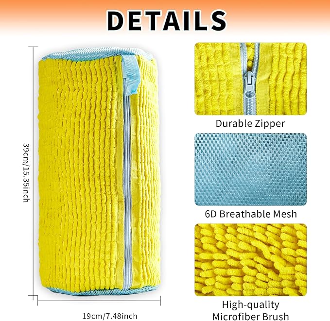 Shoe Washing Machine Bag, 2Pcs Reusable Shoe Cleaning Bag for Washing Machine, Shoe Laundry Bag for Washer, Cleaner bag for Sneakers Tennis Shoes (Yellow 2pcs)