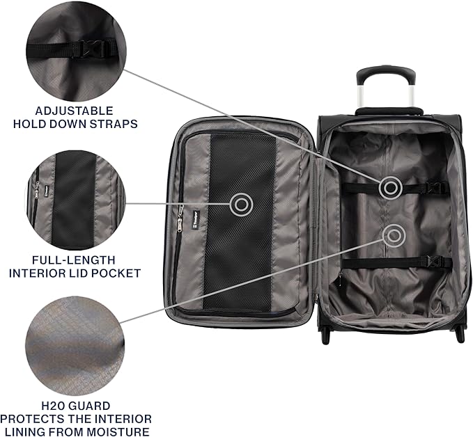 Travelpro Tourlite Softside Expandable Upright 2 Wheel Luggage, Lightweight Suitcase, Men and Women, Black, Carry-On 22-Inch