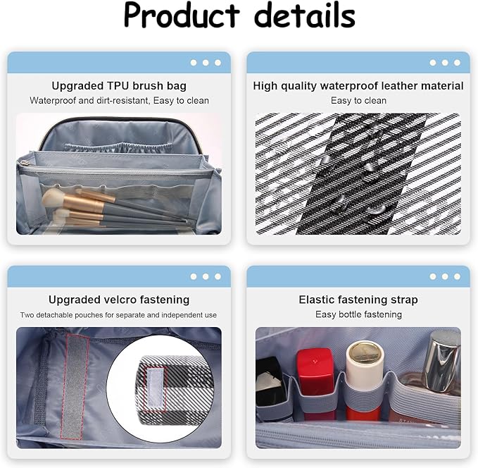 BOYATU Makeup Bag Travel Cosmetic Bag: 3 Pcs Set Portable Make up Bags for Women with Handle - Waterproof Vegan Leather Toiletry Organizer Bags with Comparments (F-01-Black)
