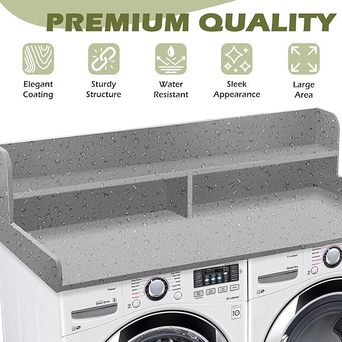 Royxen Laundry Countertop with Storage Universal Fit, Washer and Dryer Countertop with Shelf, Laundry Room Storage, 2-Tier Shelf (Grey)