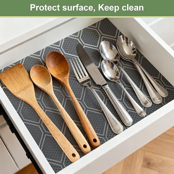 Non Adhesive Shelf Liner, Waterproof Drawer Liners for Kitchen Cabinet Refrigerator, No Slip Bathroom Sink Liners, Cupboard Fridge Liner EVA Place Mat Roll -17.5" x 118" Grey