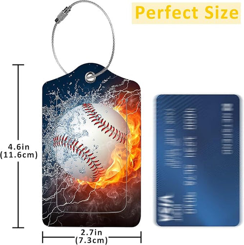 2 Pack Luggage Tags for Suitcases,Baseball Ball on Fire and Water Luggage Tag,PU Leather Id Label Luggage Tags with Stainless Steel Loop and Privacy Cover for Women Men Teens Travel