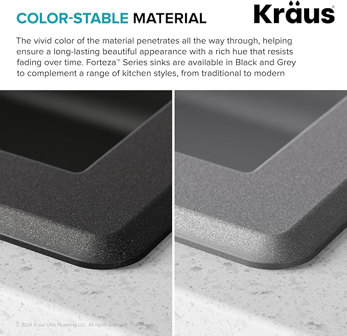 KRAUS Forteza 33-inch Drop In/Undermount Single Bowl Granite Kitchen Sink in Grey, KGD-54GREY