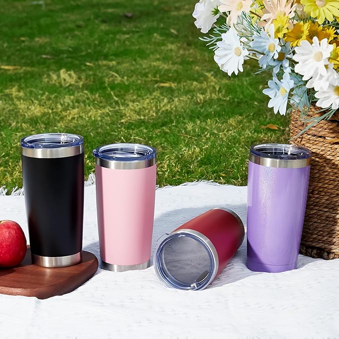 MEWAY 20oz Tumbler 8 Pack Double Wall Vacuum Insulated Travel Glitter Mug Bulk, Stainless Steel Tumblers with Lid and Straw,Powder Coated Coffee Cups for Woman(Rainbow Yellow,Set of 8)