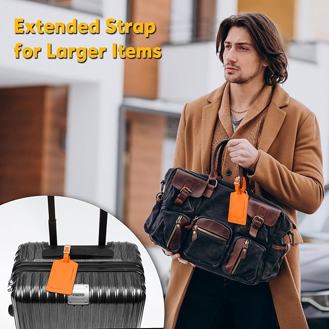 Travelambo Luggage Tags for Suitcases Faux Leather Privacy Protection 30 Pack Bag Tags Travel Accessories Essential, Hot Orange