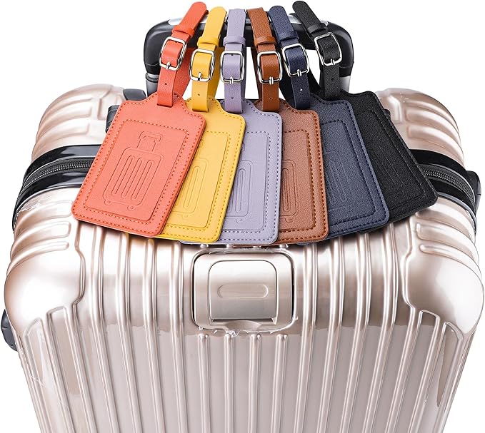 Teskyer Luggage Tags for Suitcases, TSA Approved with Privacy Protection Cover, Premium Faux Leather Bag Tags for Travel - 2 Pack, Purple