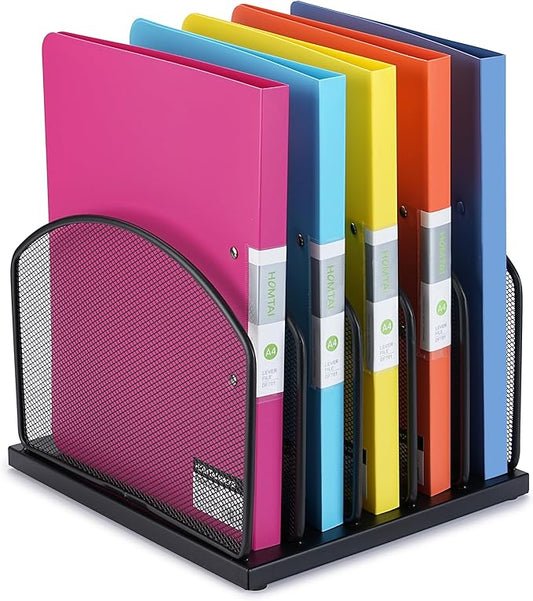 Huron 5-Slot Vertical File Binder Organizer Storage, Black Steel Mesh