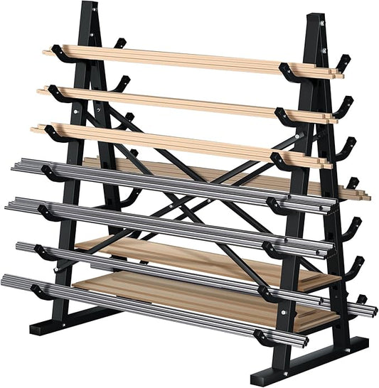 7-Tier Horizontal Storage Rack, Heavy-Duty Freestanding Steel Horizontal Bar Storage Cantilever Rack, Standing Lumber Horizontal Storage Rack, Metal Arms Pallet Racking Up to 5000 Lbs