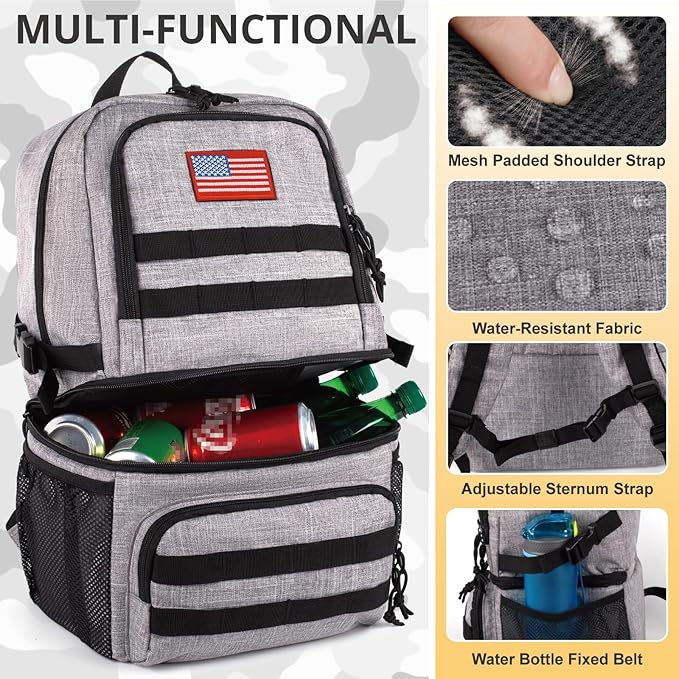 Tactical Double Deck Cooler Backpack for Men,Large Lunch Backpack with 2 Compartment,Soft Cooler Bag