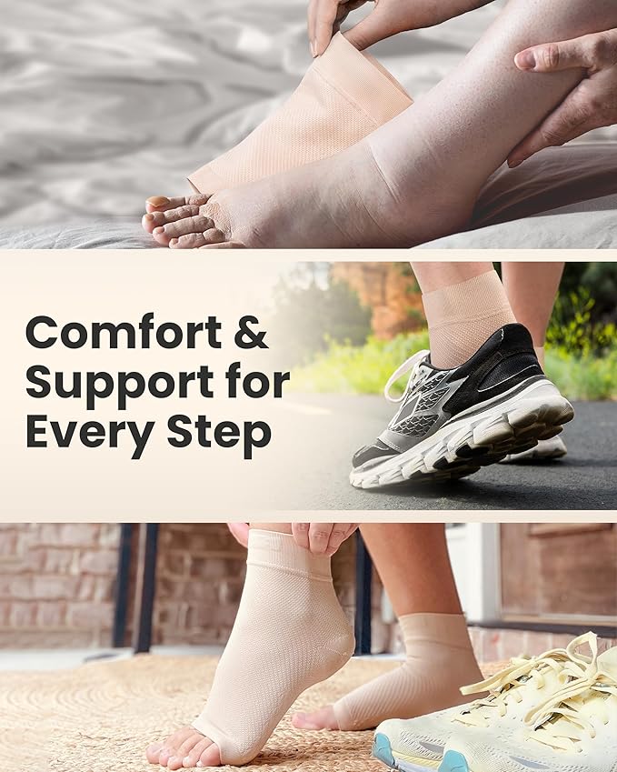 KEMFORD Ankle Compression Sleeve - Plantar Fasciitis Braces - Open Toe Compression Socks for Swelling, Sprain, Neuropathy, Foot Arch Support for Men and Women - 20-30mmhg, M, Grey